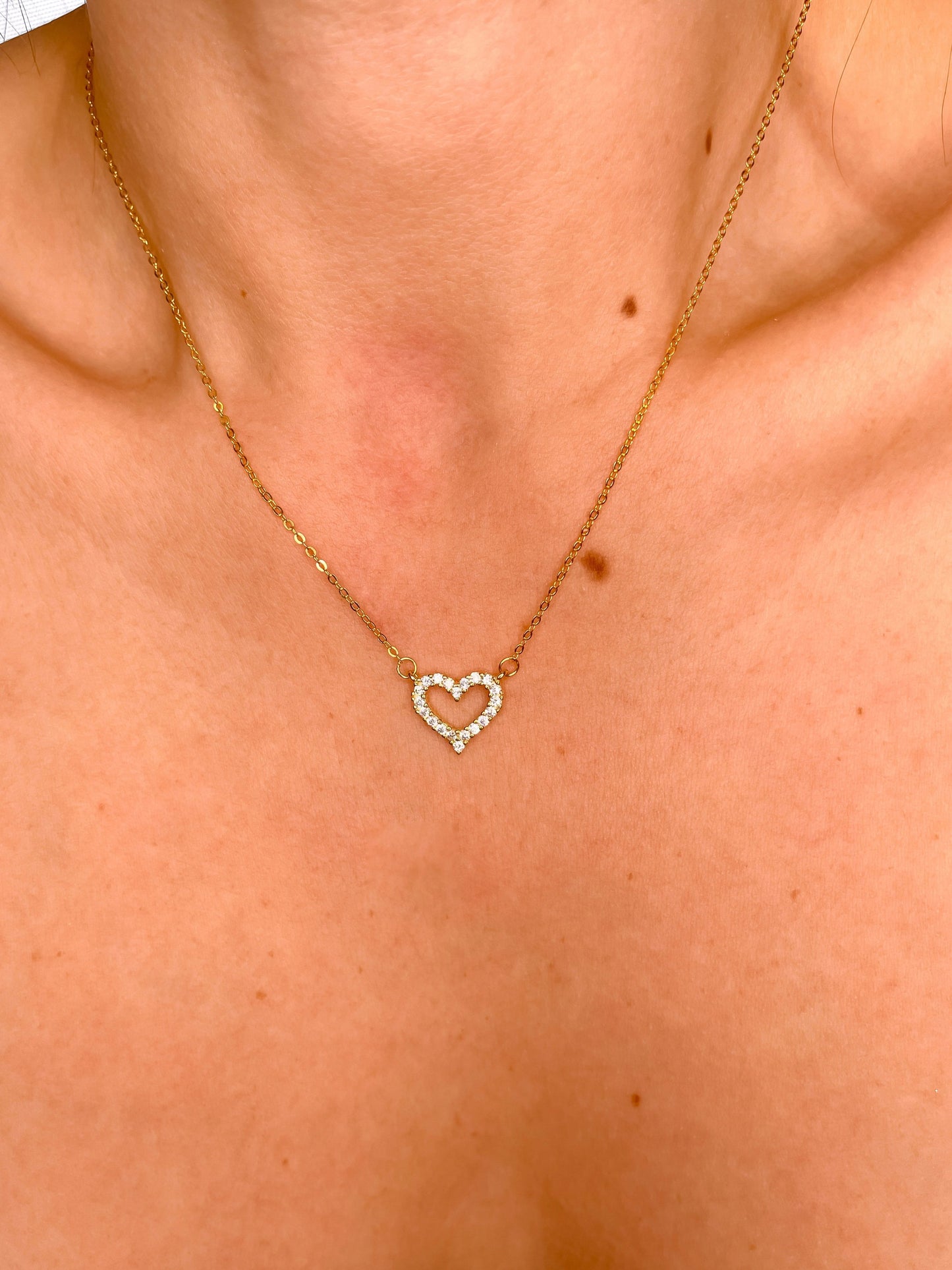 Cadena corazón brillante plata 925 bañada en oro