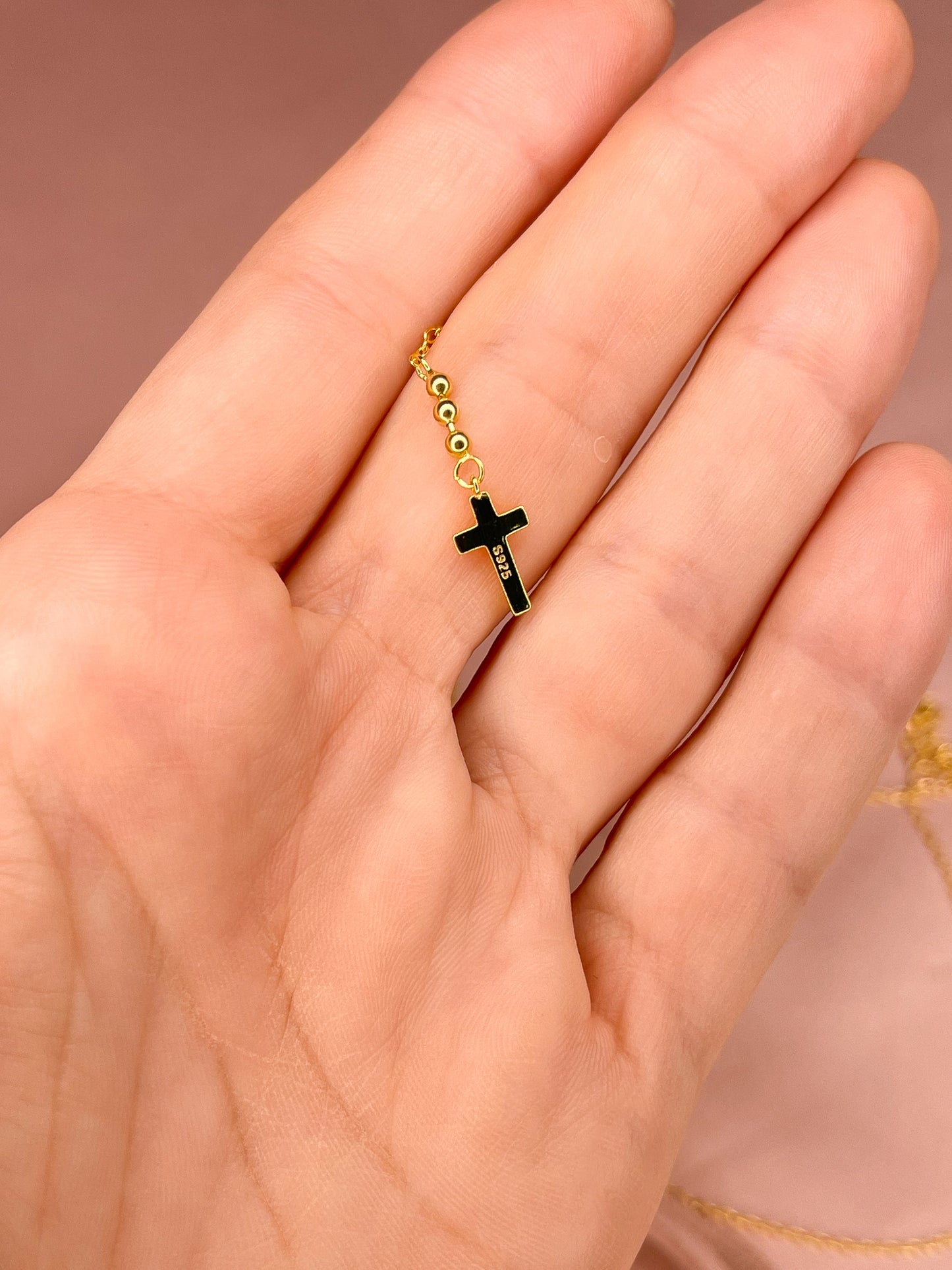 Cadena Bead Cross plata 925 bañada en oro